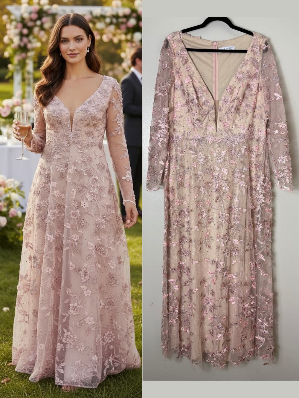 Mac Duggal Pink Lace Dress Mother of the Bride Gown Wedding Guest Formal Evening